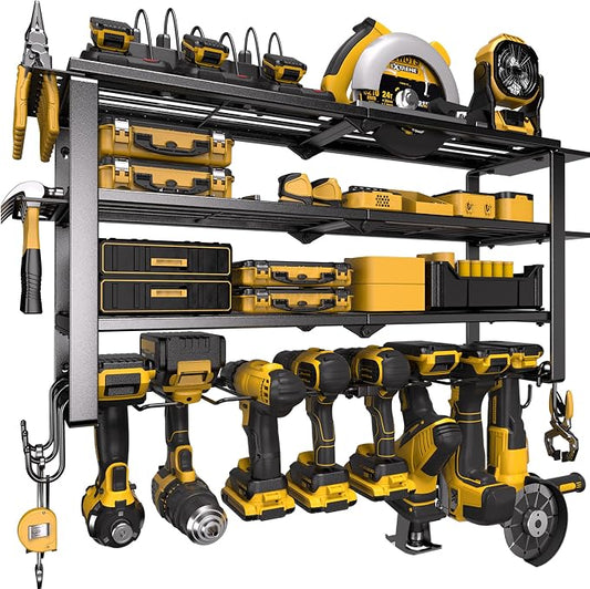 Spampur 420LB Capacity Power Tool Organizer with Charging Station & 6 Outlets | Quick Assembly 4-Layer Heavy Duty Rack for Drills & Batteries | Ultimate Garage Storage & Christmas Gift for Men | Garage Storage for Workshop, Christmas Gift for Men, Dad,...
