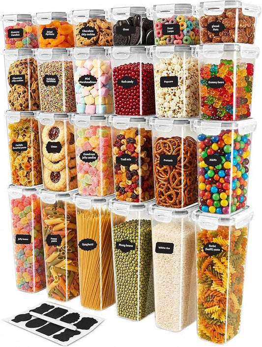 KICHLY Plastic Airtight Food Storage Containers Sets with Lids, 24 Pack | BPA-Free Kitchen Pantry Organizers and Storage for Cereal, Flour, Sugar & Dry Food