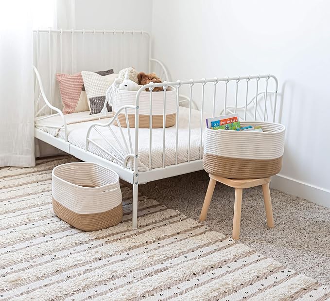 OrganiHaus Cotton Rope Basket for Shelf Storage, 15x9x10 | Handwoven; a toy bin and organizer for towels, books, or blankets; fits nursery, playroom, or bedroom decor