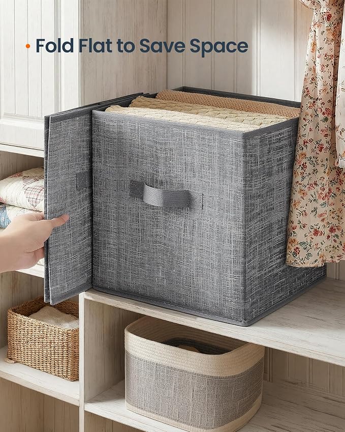 SONGMICS HOME Foldable Storage Cubes Set of 8, Fabric Shelf Organizer Bins with Handles, Closet Storage Boxes for Clothes, 13.2 x 13.2 x 13.2 Inches, Gray