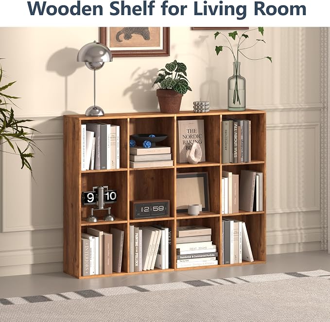12 Cube Storage Organizer, Wooden Cube Shelves with Closed Back Panel, Reversible Bookcase, Cubes Closet Organizer for Home, Living Room, Kids Room, Office, Bedroom, Study, Hallway