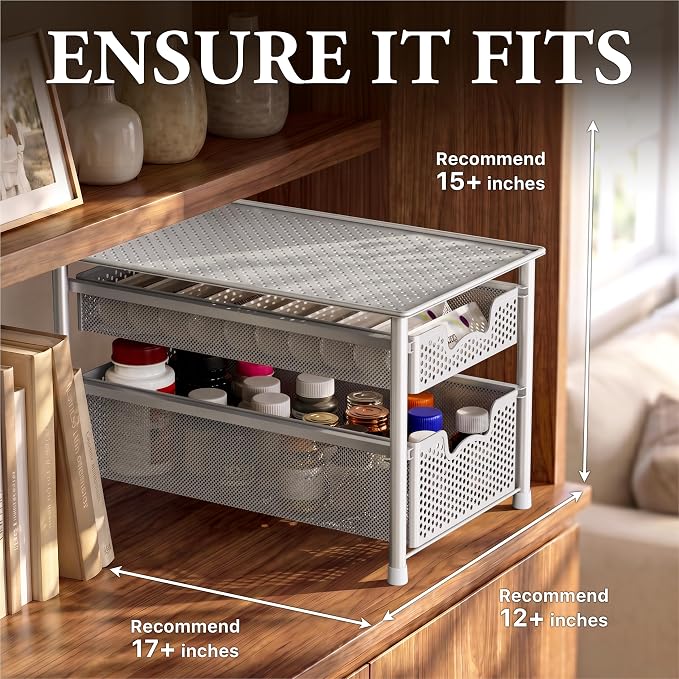 Simple Houseware Stackable 2 Tier Sliding Basket Organizer Drawer, White