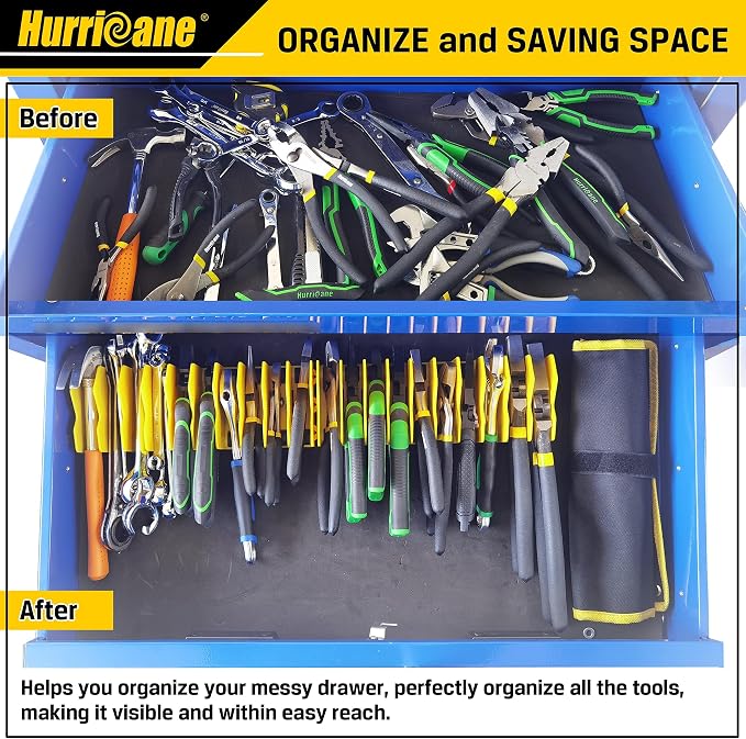 HURRICANE 2-Pack Plier Organizer Rack, 20-Slot Tool Box Organizer with Non-Slip Base, Extendable Drawer Storage for Pliers, Cutters & Hand Tools, Fits 3" High Drawers, Toolboxes and Workbenches