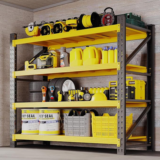 BYBYNSOE 48" W Storage Shelves 3000lbs Garage Metal Shelving Heavy Duty Garage Shelves Adjustable Storage Shelves for Industrial, Factory (Black Yellow, 48" W X 24" D X 69" H)