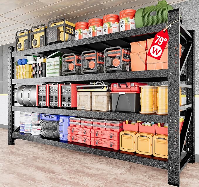 6000LBS Heavy Duty Garage Shelving Units,79" Wide & Deep Storage Shelves,Black Metal Garage Shelves,Large Storage Rack,Steel Shelf,Industrial Shelving for Shop,Warehouse,Basement,79" W x 24" D x 79" H