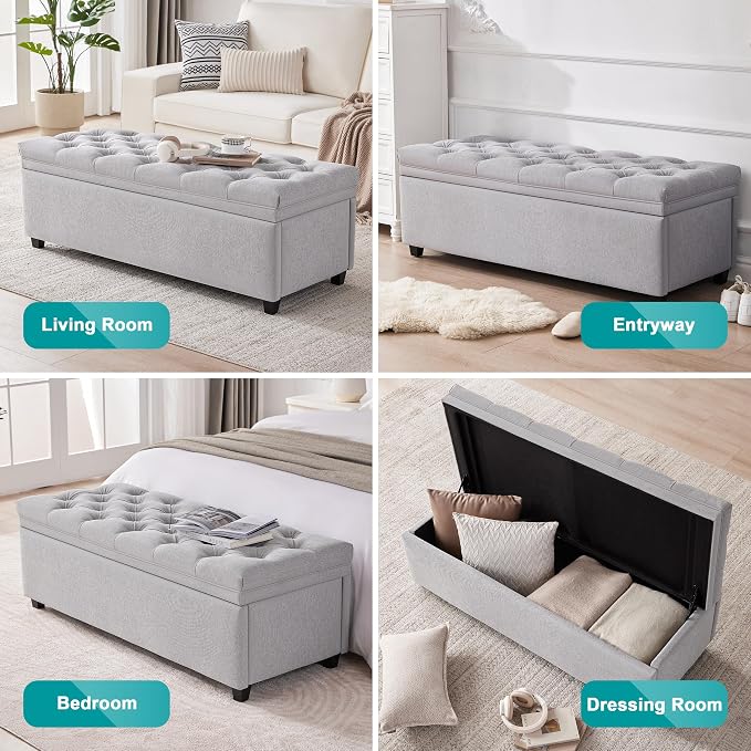 Mangodan 50 Inch Large Storage Ottoman, Tufted Ottoman with Storage | End of Bed Ottomans for Living Room, Bedroom, Modern Entryway Benchs