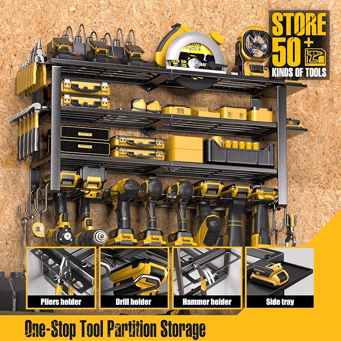 Spampur 420LB Capacity Power Tool Organizer with Charging Station & 6 Outlets | Quick Assembly 4-Layer Heavy Duty Rack for Drills & Batteries | Ultimate Garage Storage & Christmas Gift for Men | Garage Storage for Workshop, Christmas Gift for Men, Dad,...
