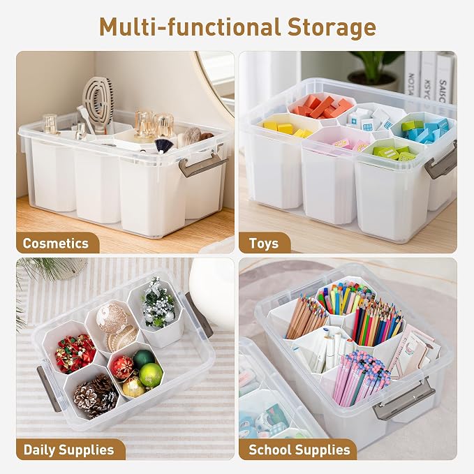 Citylife 17 QT Plastic Storage Bins Clear Storage Box with Lids Multipurpose Stackable Storage Containers for Organizing Tool, Craft, Crayon, 2 Packs