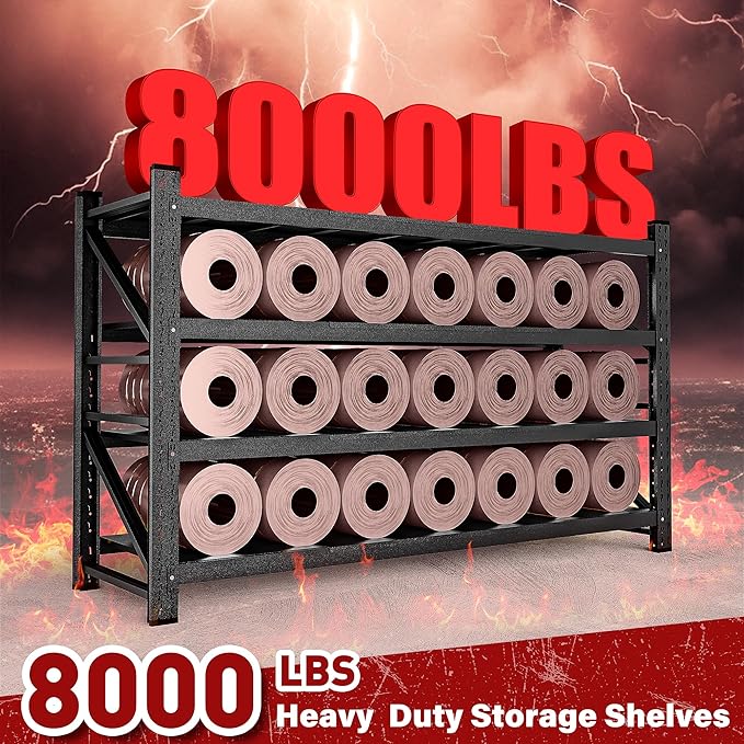 8000LBS Heavy Duty Garage Shelving Units,68" Wide & Deep Storage Shelves,Metal Garage Shelves,Large Storage Rack,Steel Shelf,Industrial Shelving for Shop,Warehouse,Basement,68" W x 24" D x 63.5" H