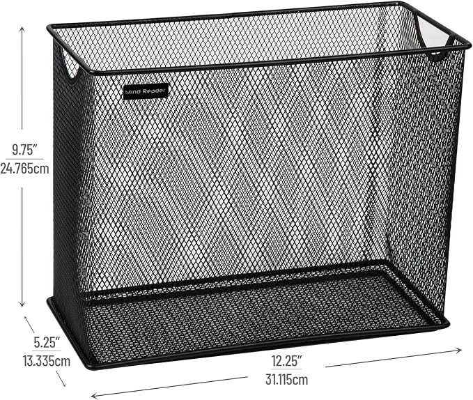 Mind Reader Vertical File Storage, Desktop Organizer, Hanging Files, Office, Metal Mesh, 12.25"L x 5.5"W x 10"H, Black