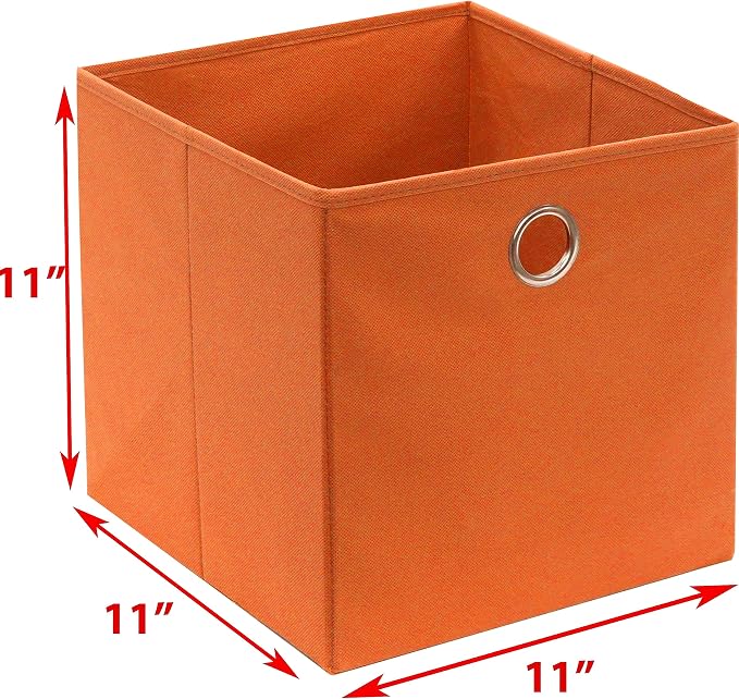 Simple Houseware 11-Inch Foldable Cube Storage Bins with Handles, Orange | 6-Pack Lightweight & Durable Structure Fabric Cubes Organizer for Closet or Shelves