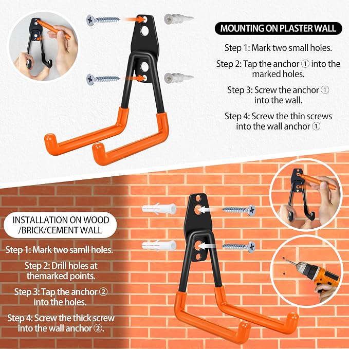 28 Pack Garage Hooks Heavy Duty with Non Slip PVC Coating | Garage Storage and Organization Ladder Hooks for Hanging Bike，Ladder，Garden Tools，Hose