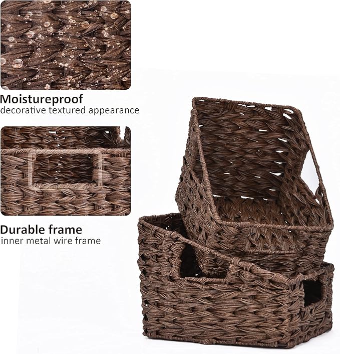 Granny Says Wicker Storage Baskets, Waterproof Wicker Basket With Handles | Wicker Storage Baskets For Pantry, Open Front Basket For Shelves, Kitchen Storage Baskets, Decorative Basket For Home Decor