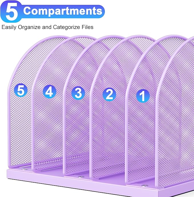 gianotter Desktop File Organizer, Desk Organizer with 5 Compartments, Paper Organizer for Desk, Workspace Organizers for Office Supplies (Purple, Upright Style)