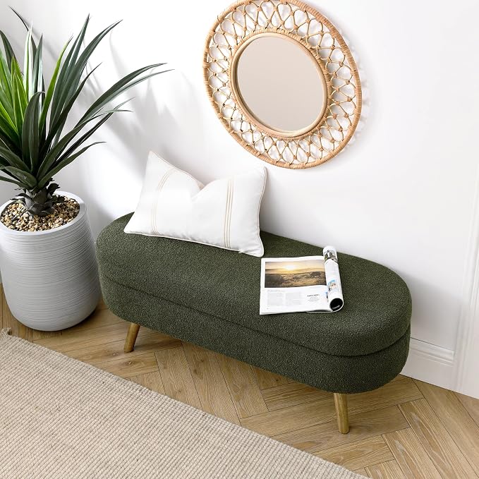 43.5" Ottoman with Storage, Storage Ottoman Bench with Safety Hinge, Foam End of Bed Bench, Upholstered Entryway Bench for Bedroom, Living Room & Window, Holds up to 330 lb, Green