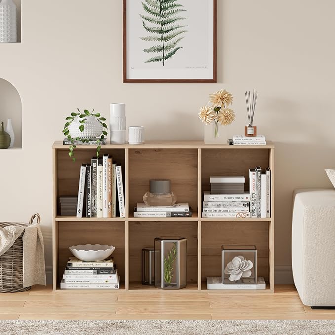 VDNEND Wooden Cube Storage Organizer with Closed Back Panel, 11in Cube Shelf Opening, Bookshelf, Display Shelf,Closet Cabinet for Home and Office (White Oak, 6-Cube 35.98L*9.45W*24.09H)