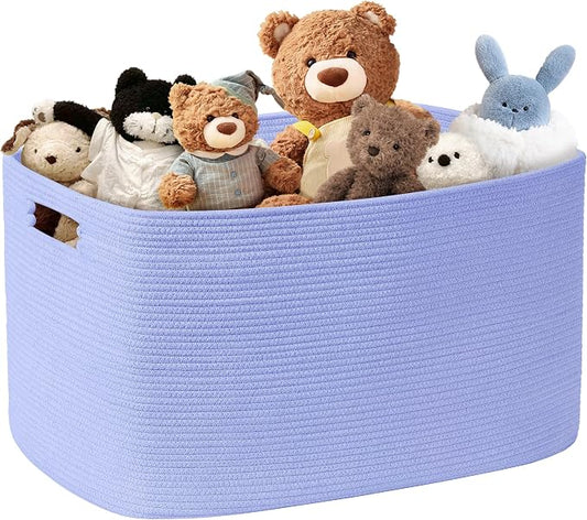 86L Large Woven Laundry Basket Hamper with Handles, Blue Purple | collapsible wicker hamper, storage for dirty clothes, toys, blankets, gifts, living room, bedroom, bathroom, 24"x16"x14"