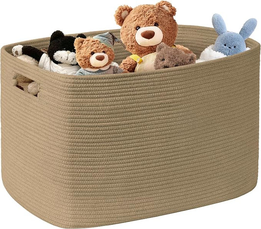 100L Extra Large Woven Laundry Basket Hamper with Handles, Jute | collapsible wicker hamper, storage for dirty clothes, toys, blankets, gifts, living room, bedroom, bathroom, 24"x16"x16"