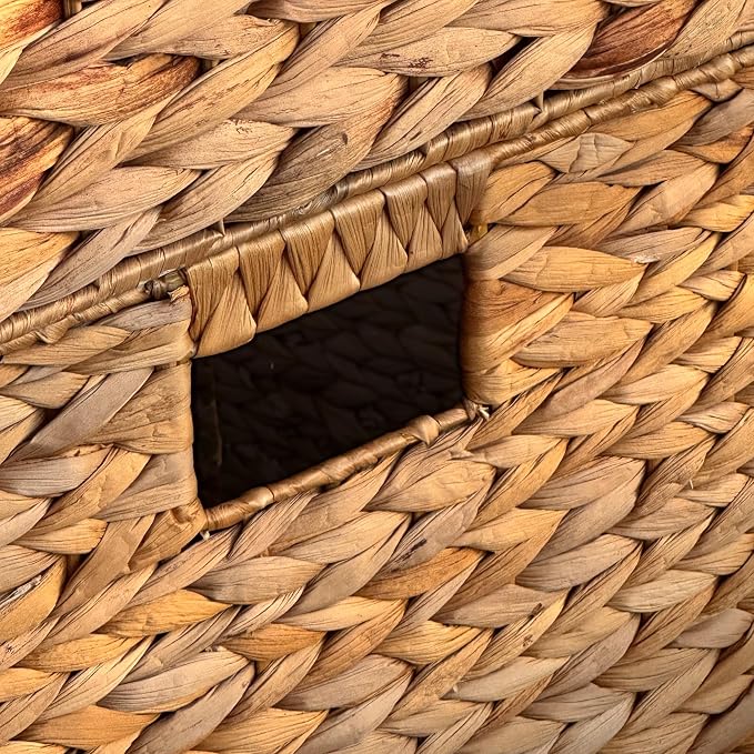 4 Hand-Woven Wicker Storage Baskets 13x11x11in, Water Hyacinth Shelf Bins | ECO-FRIENDLY & SUSTAINABLE