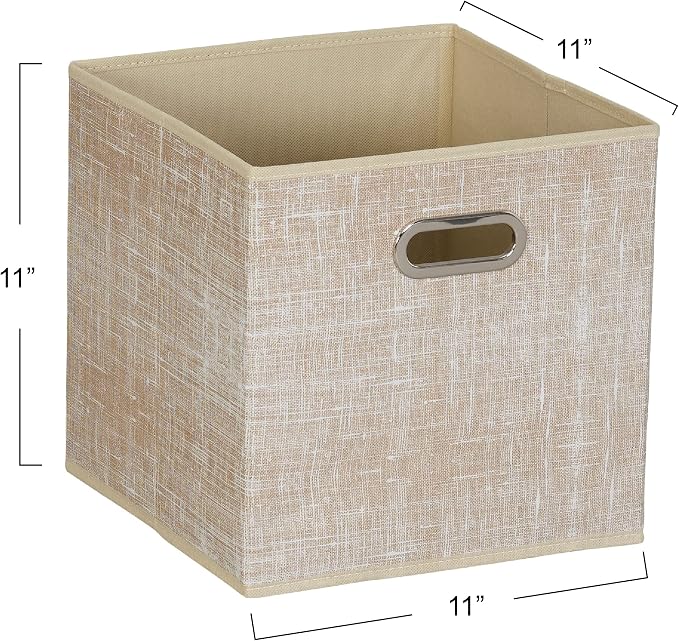 Household Essentials 6 Pack Fabric Storage Bins with Handle, Tan Mix