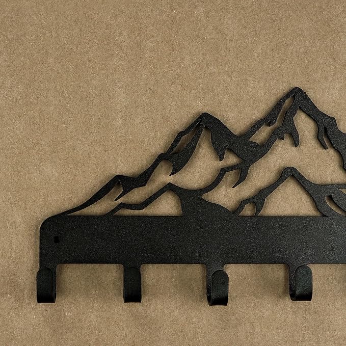 Key Holder – Steel Metal Wall Hanger with Hooks for Keys, Cars & Home | Mountains Design | Rent-Friendly with Strong Adhesive Layer | for Apartment, Garage & Entryway