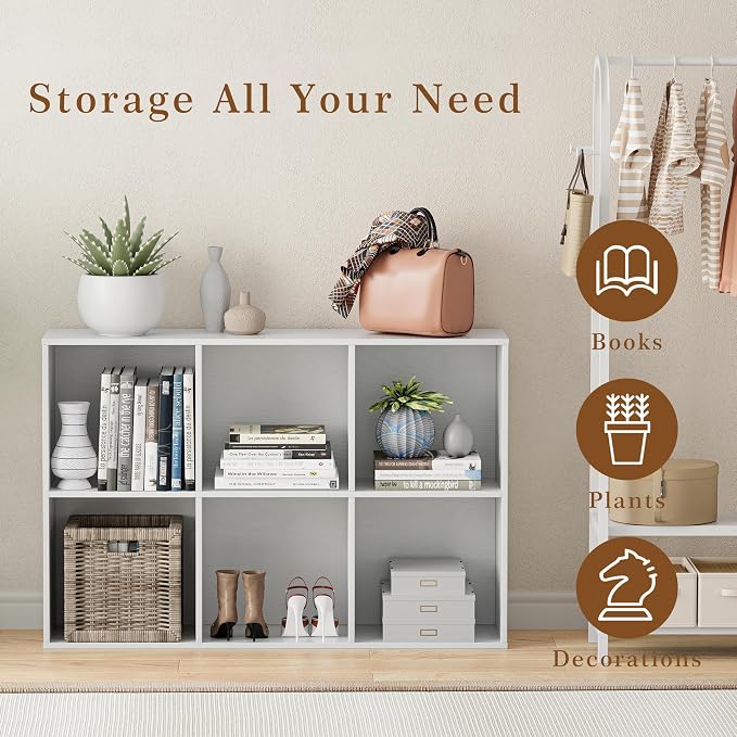 VDNEND Wooden Cube Storage Organizer with Closed Back Panel, 11in Cube Shelf Opening, Bookshelf, Display Shelf,Closet Cabinet for Home and Office (Embossed White, 6-Cube 35.98L*9.45W*24.09H)