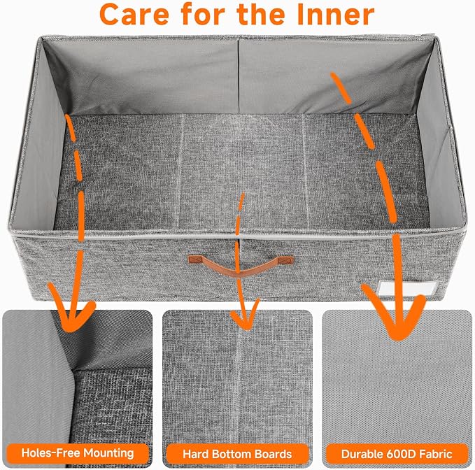 60L Large Under Bed Storage with Wheels Pack of 2, Underbed Shoe Container Bin with Clear Lid Cover, 10.5 Inches Rolling Under Bed Drawer Storage Bag Basket for Boots Quilt Sweater - Grey