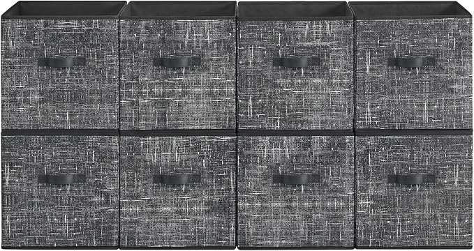 SONGMICS HOME Foldable Storage Cubes Set of 8, Fabric Shelf Organizer Bins with Handles, Closet Storage Boxes for Clothes, 13.2 x 13.2 x 13.2 Inches, Black