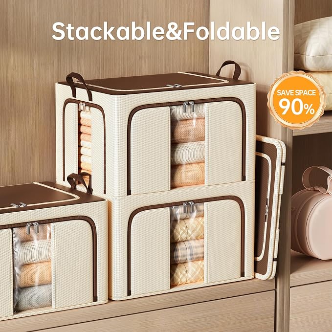 3 Openings Clothes Storage Bins with Metal Frame，66L (brown) | Oxford-Gewebe