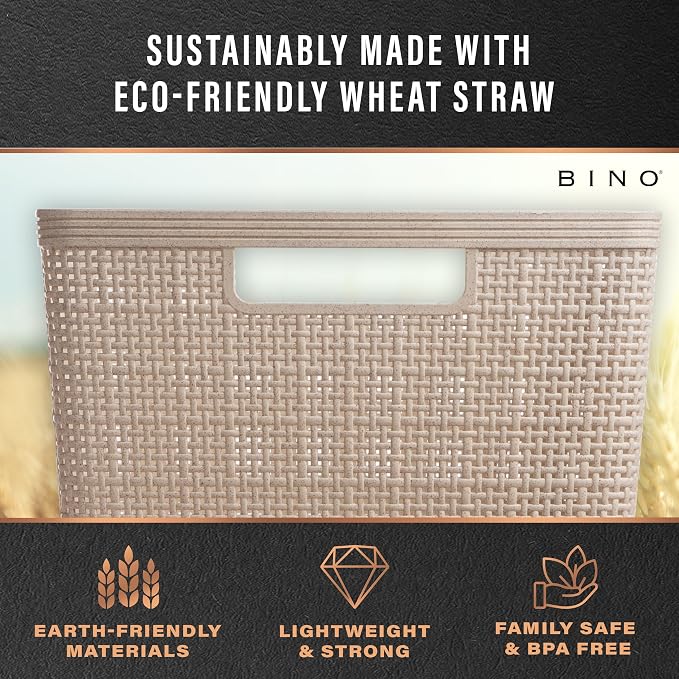 BINO | Woven Plastic Basket | XS (Natural), 5-Pack | THE JUTE COLLECTION | Home Organization, Space - Saving Storage, Stylish Design | Jute Basket | Plastic Storage Basket