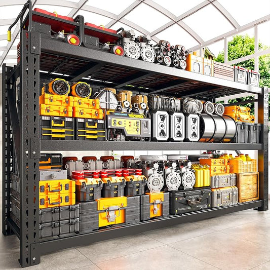 Bepatio 77" W Garage Shelving Storage Shelves, 3 Tier Metal Shelving Unit Heavy Duty for Storage, Adjustable Black Shelves for Commercial, Industrials, Garage, Basement, 6600lbs,77.2" W*23.7" D*66.2”H