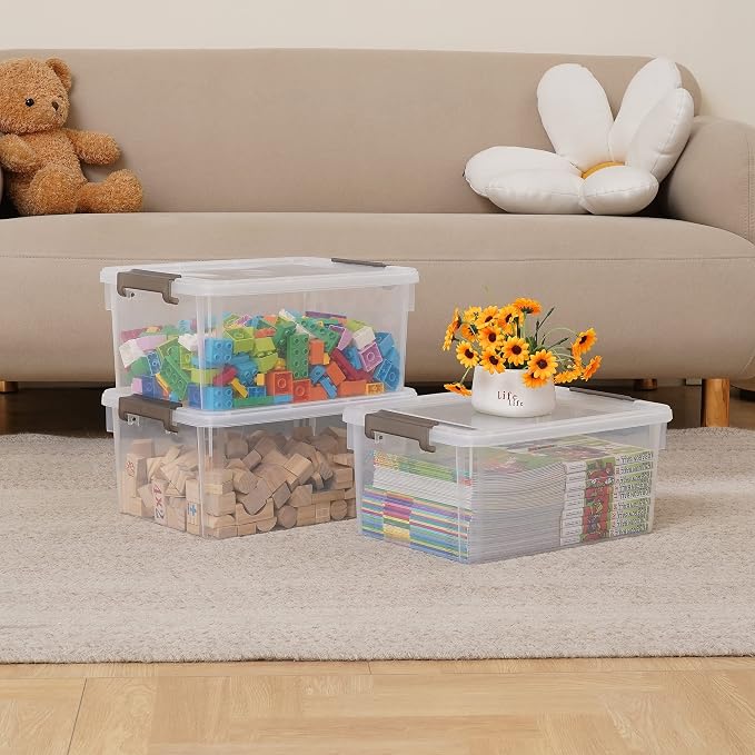 Citylife 17 QT Plastic Storage Bins with Latching Lids Stackable Storage Containers for Organizing Large Clear Storage Box for Garage, Closet, Kitchen, 8 Packs