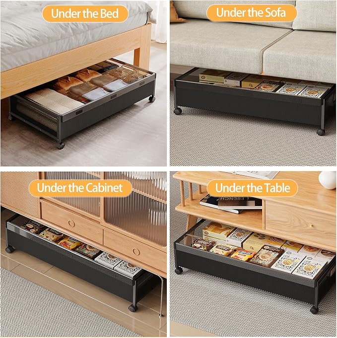 KITHELP Under Bed Storage Containers with Wheels, Underbed Shoe Storage Organizer with Removable Lids, Large Rolling Under Bed Storage Dresser Drawers for Clothes Toys Shoes Blankets
