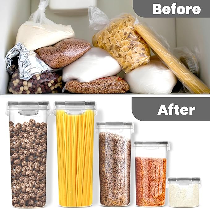 KICHLY Plastic Airtight Food Storage Containers Sets with Lids, 24 Pack | BPA-Free Kitchen Pantry Organizers and Storage for Cereal, Flour, Sugar & Dry Food