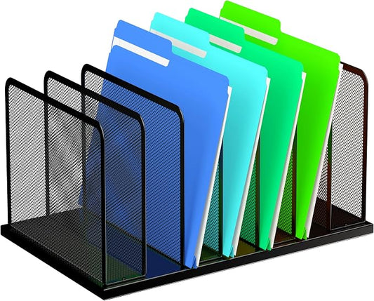 Kuntine.B 7-Section Upright Desk File Organizer Black 1 Pack | Vertical, Mesh, Metal, Assembly, Stability, Sturdiness, Organization, Standing