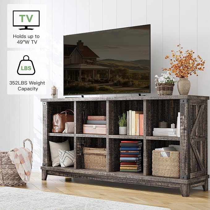 EnHomee Farmhouse 8-Cube Storage Organizer for Living Room, Black Oak | Home Organization Lovers, Wood & Metal, Holds 352 Lbs, Anti-Tip & Stabilizers