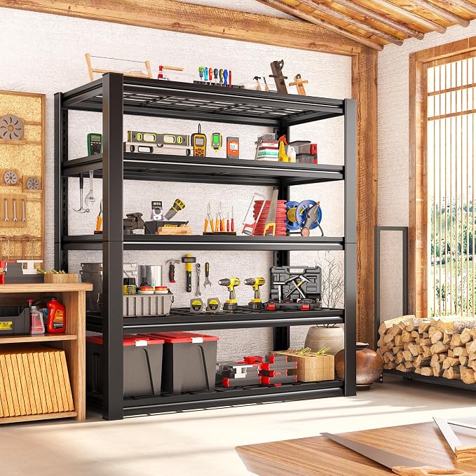 REIBII 2 Pack Garage Shelving 3200 LBS Load Space Saving Storage Shelves | Adjustable Metal Shelving, Industrial Heavy Duty Design, 5-Tier Utility Rack for Warehouse, School, 36" W x 16" D x 72" H
