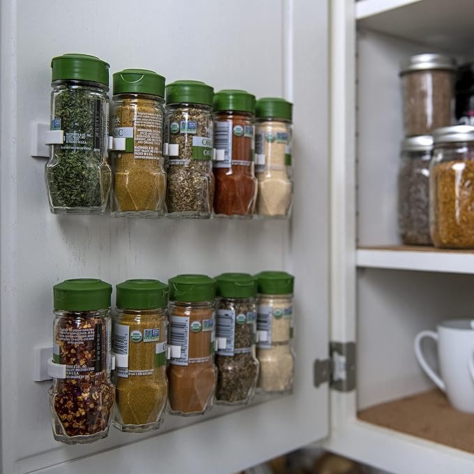 Crazy Chef Spice Clips 30 ct Spice Clips Gripper Organizer Holds 30 Spice Jars - Pantry and Inside Cabinet Organization 3M Adhesive Spice Rack