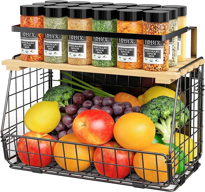 Magnetic Shelf for Fridge, Fruit Potato & Onion Storage Bin | Magnetic Storage Basket with Lid, Side of Fridge Storage, Produce Basket for Fruits Vegetables Spices, Kitchen Pantry