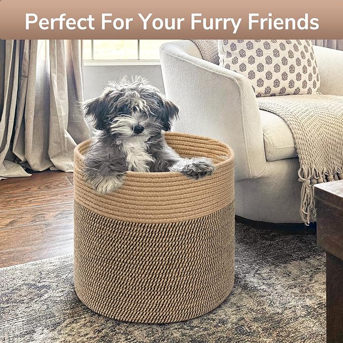 Goodpick Wicker Basket for Blankets, Baby Toy Storage Basket, 45L | 15.8 x 15.8 x 13.8 In Baby Storage Basket for Nursery, Blanket Basket for Living Room, Laundry Basket for Towels, Jute