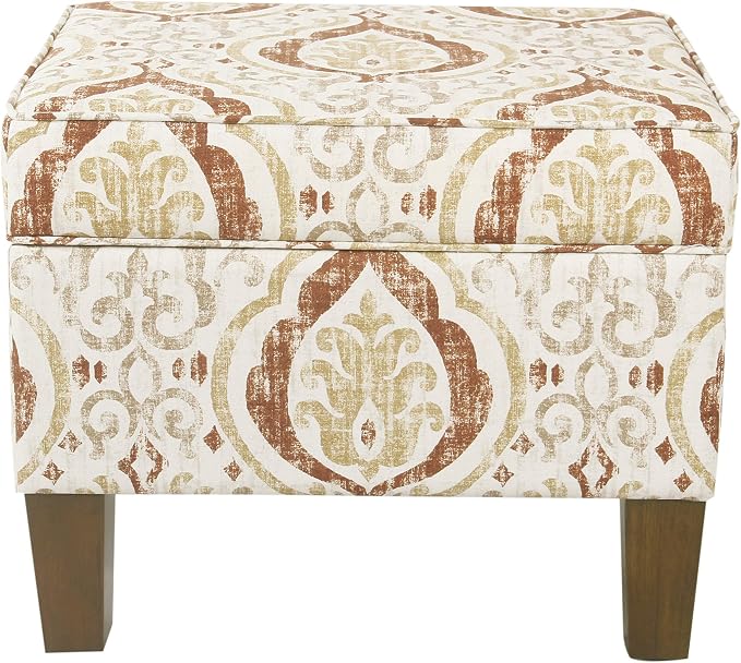 Spatial Order 22" Square Ottoman - Burnt Orange and Cream Medallion
