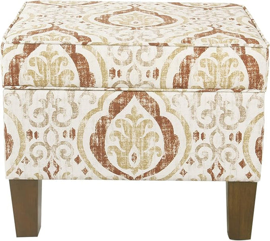 Spatial Order 22" Square Ottoman - Burnt Orange and Cream Medallion