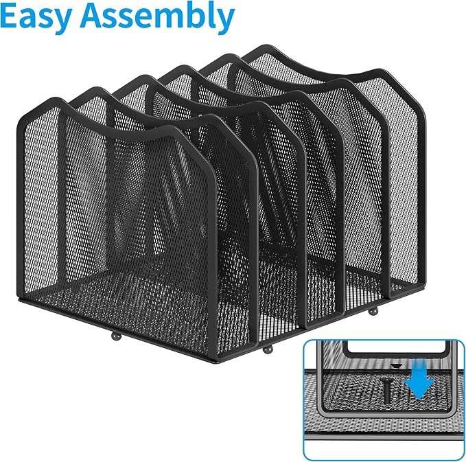 Simple Trending 5-Section Vertical File Organizer, Black | Metal Mesh Desktop Organizer, Multifunctional Use, Save Space, File Sorter for Office Home Classroom, 8.26"D x 9.25"Wx 7.28"H