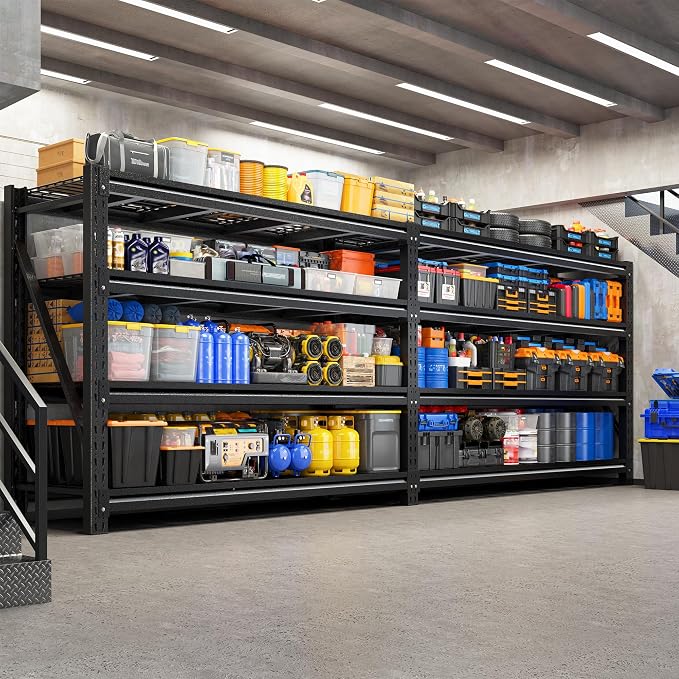 Romorgniz 5020LBS Heavy Duty Garage Shelving, 68.2" W Storage Shelves with Wire Deck, Rust/Water Resistant, 4 Tier Adjustable Industrial Shelving for Warehouse Basement, 23.5" D Deep x 72" H, Black