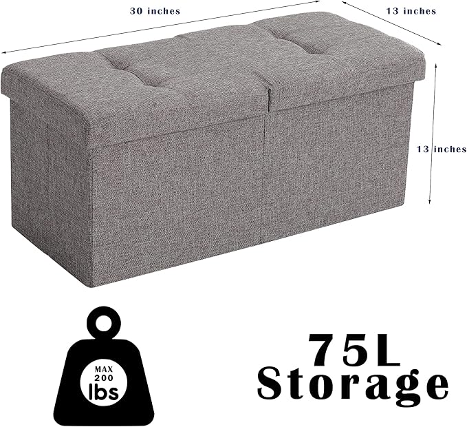 Storage Ottoman Bench Foldable Seat Footrest Shoe Bench End of Bed Storage with Flipping Lid, 75L Storage Space, 30 inches Velvet Cream