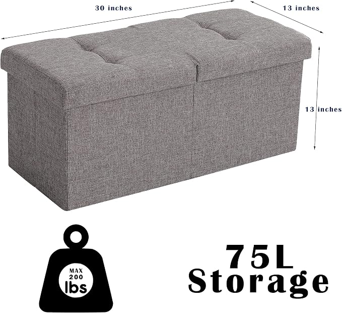 Storage Ottoman Bench Foldable Seat Footrest Shoe Bench End of Bed Storage with Flipping Lid, 75L Storage Space, 30 inches Velvet Pink