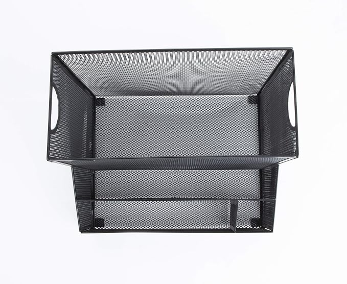 Mind Reader Desktop Organizer with Hanging File Storage, 4 Compartment Letter Size File Holder, Metal Mesh Desk Organizer for Office and Home, Black