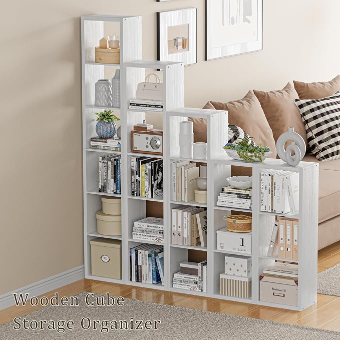 VDNEND Tall Cube Storage Organizer Bookcase, 5 Tier 11 inch Open Back Cubical Shelf with Thickened Border, Display Bookshelf for Living Room, Home Office, Sturdy Room (White, 5 Cube,Vertical)