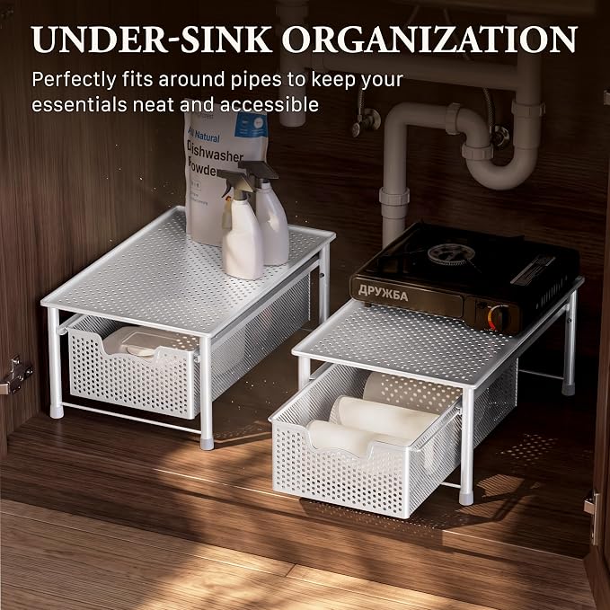Simple Houseware Stackable Cabinet Basket Drawer Organizer, White