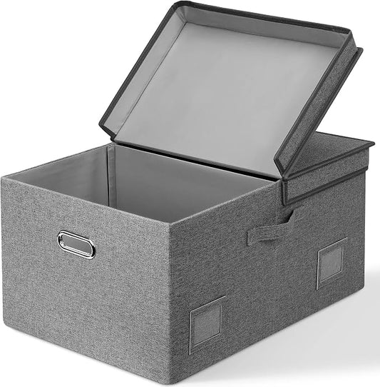 Graciadeco 75 Quarts Extra Large Decorative Storage Bins with Lids, 1 Pack Gray Collapsible Storage Bins with Lids, Stackable Storage Bins Decorative Box Storage With Lid Extra Large | 75 Quarts 1 Pack Gray1 Collapsible Stackable Linen Fabric 4 Handles...